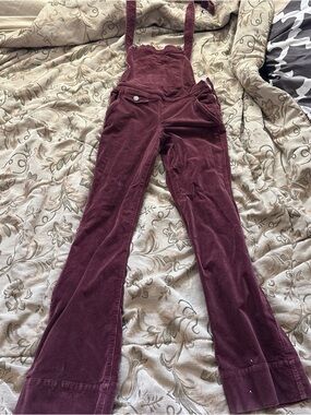 Burgundy Corduroy Overalls with Flared Legs